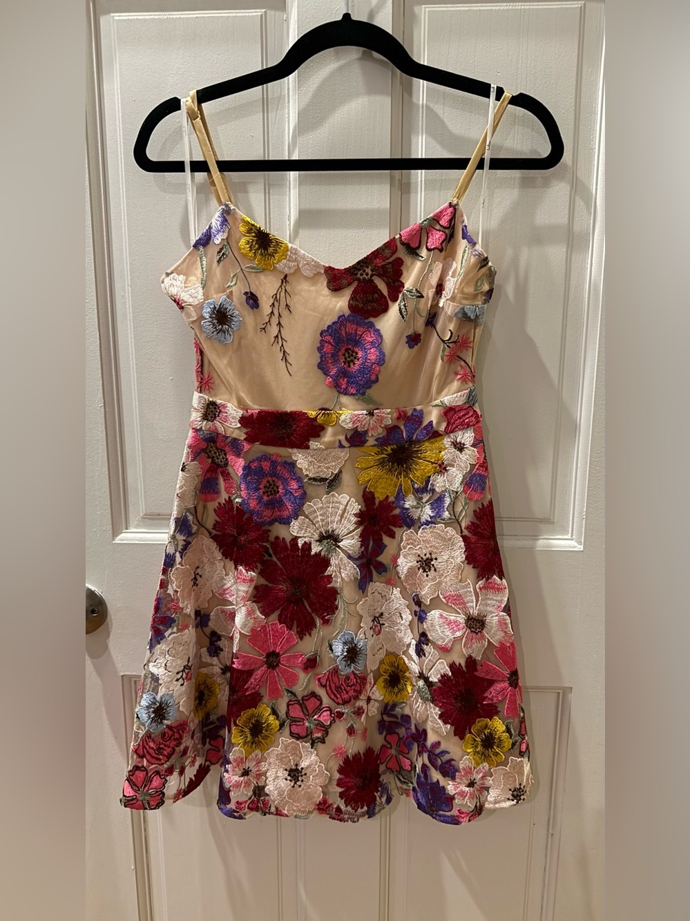 Lulu's Floral Embroidered Mini Dress - Pink Nude with Multicolor Blooms